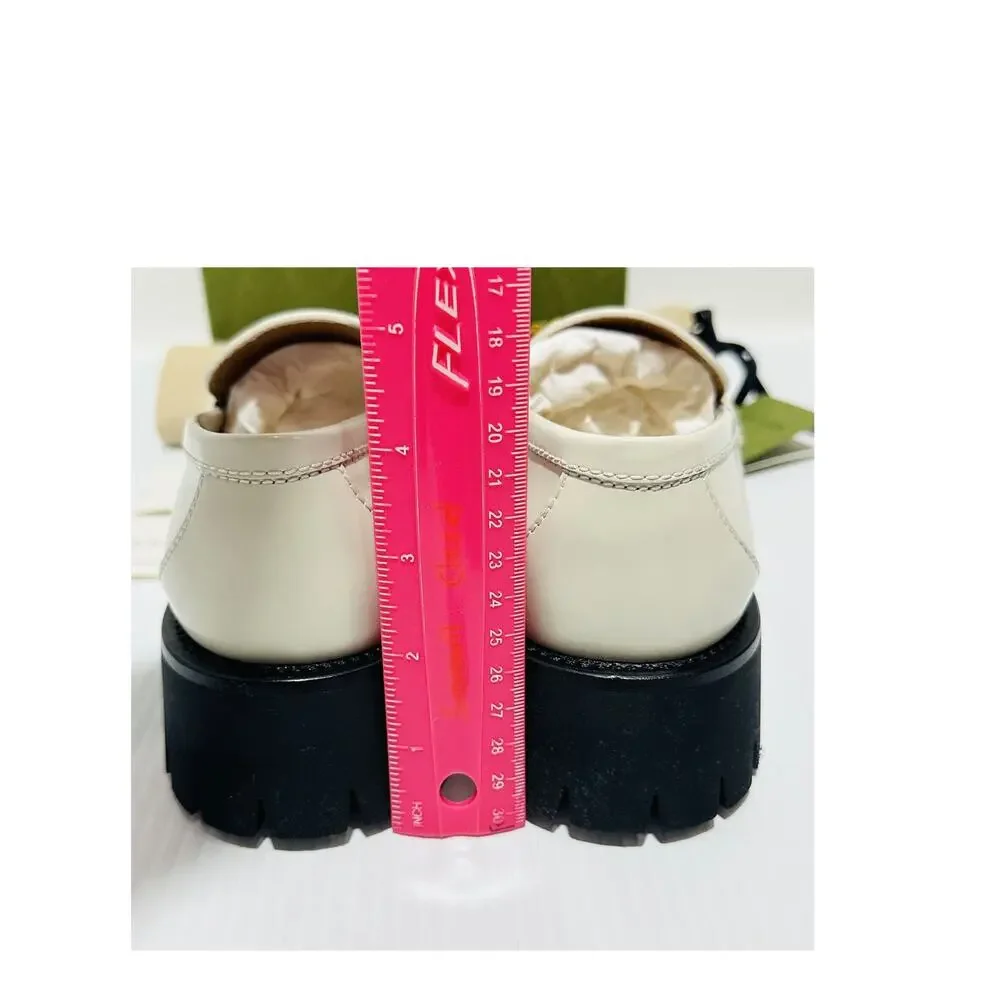 NIB Gucci Jeanne Interlocking G EU 38 Loafers White Leather Lug Sole Shoes $1190